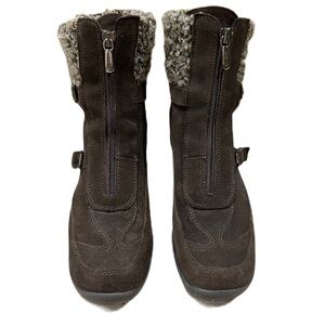 Aquatalia Sz 6.5 Womens Brown Suede Shearling Trim Zip Ankle Boots Chocolate